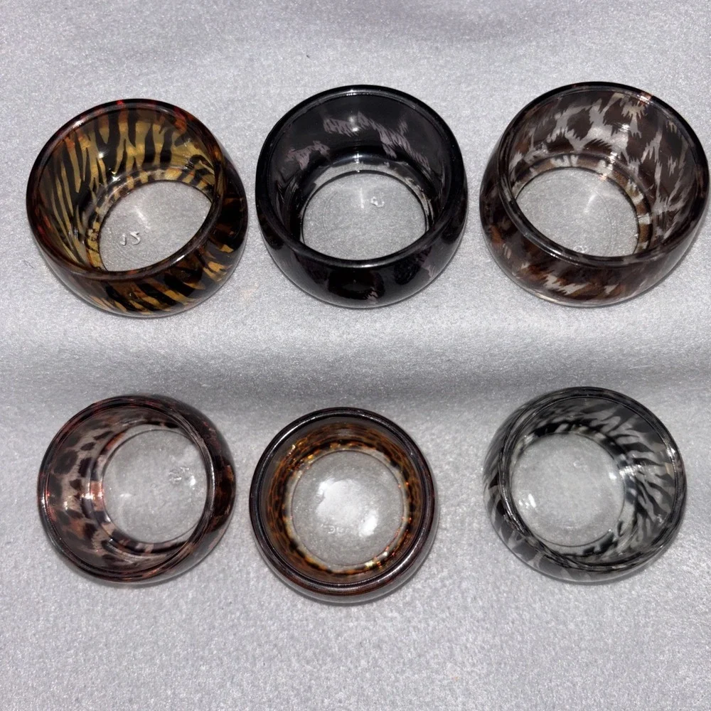 Berkeley Designs Glass Animal Print Tea Lite Candles Holders Set of 6 New In Box